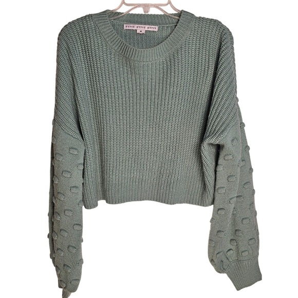 HYFVE Sweaters - HYFVE‎ Womens Mint Green Textured Balloon Sleeve Cropped Sweater Size Medium